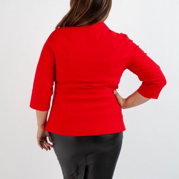 3/4 Sleeve Millennium Plus Size Blazer, Solid Red - Picture 3 of 5